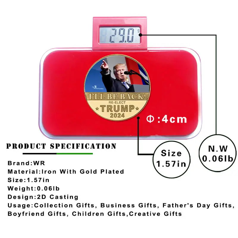 Donald Trump 2024 Gold Plated Commemorative Coin